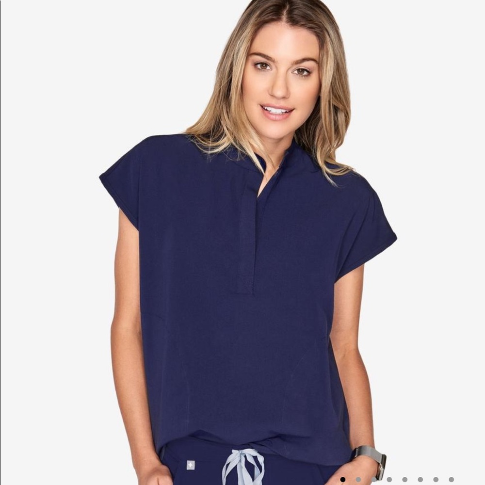 Figs Rafaela Mandarin Collar Scrub Top - Navy